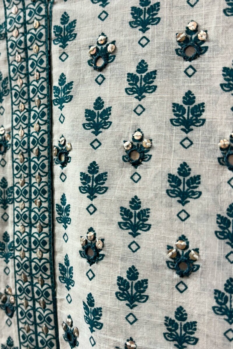 White Hand Screen-Printed Straight Kurta for Women