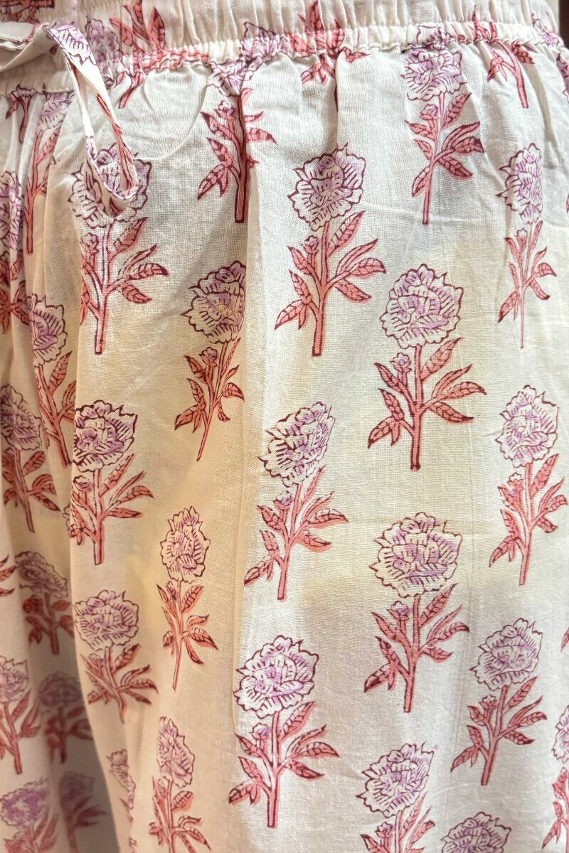 White Hand Block-Printed Cotton Straight Farsi