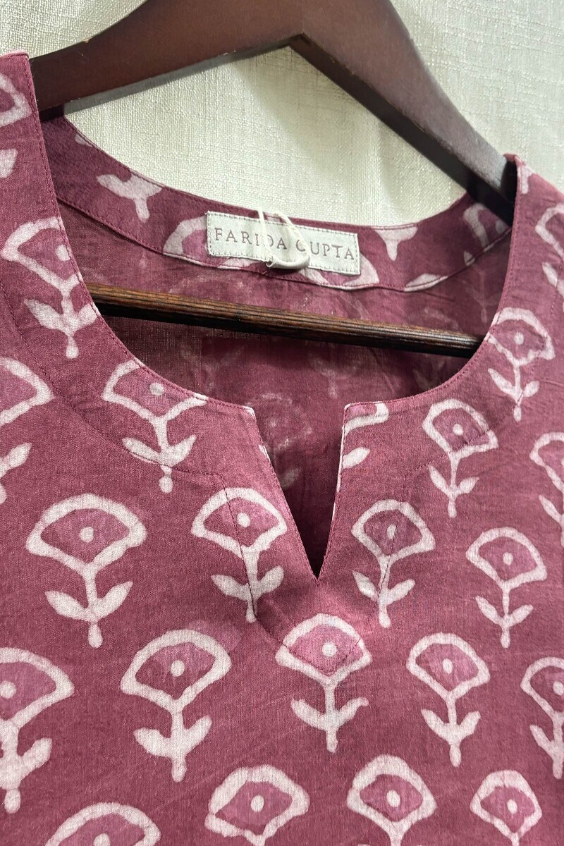 Pink Hand Block-Printed Viscose Top