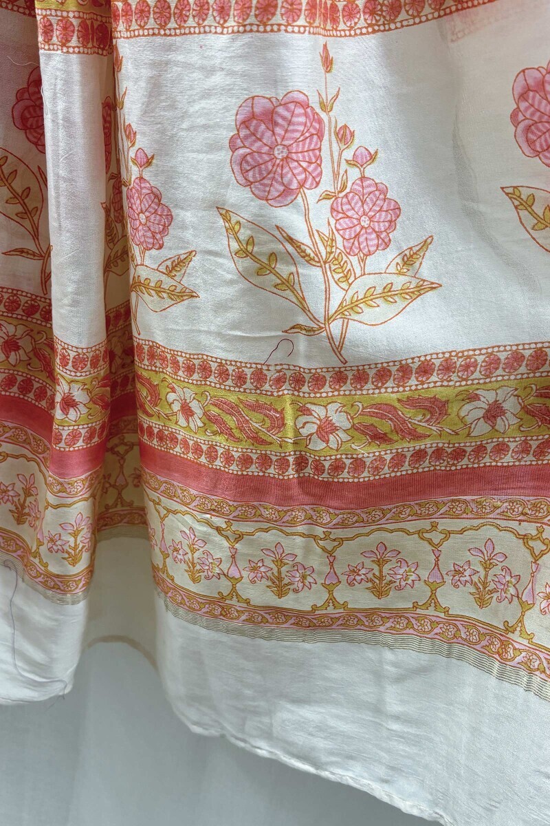 Sanganeri Hand Block-Printed Cotton Silk Saree