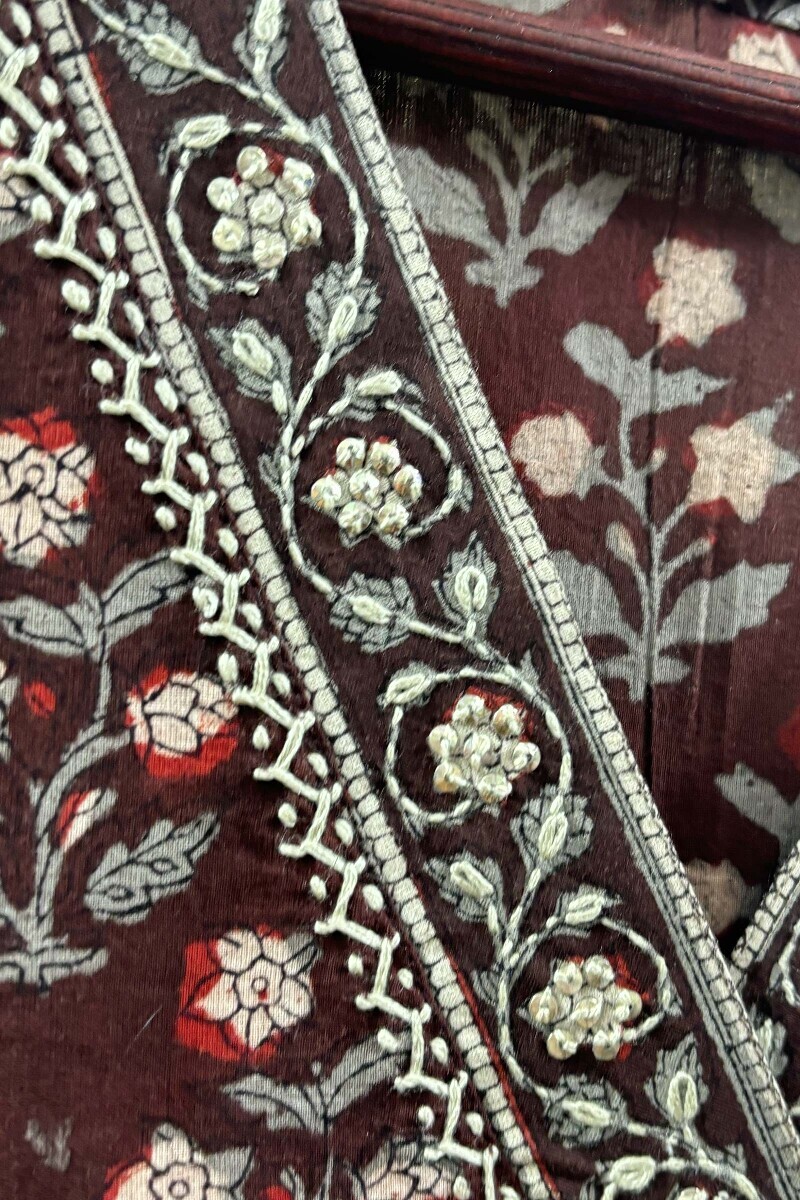 Brown Hand Block-Printed Straight Kurta