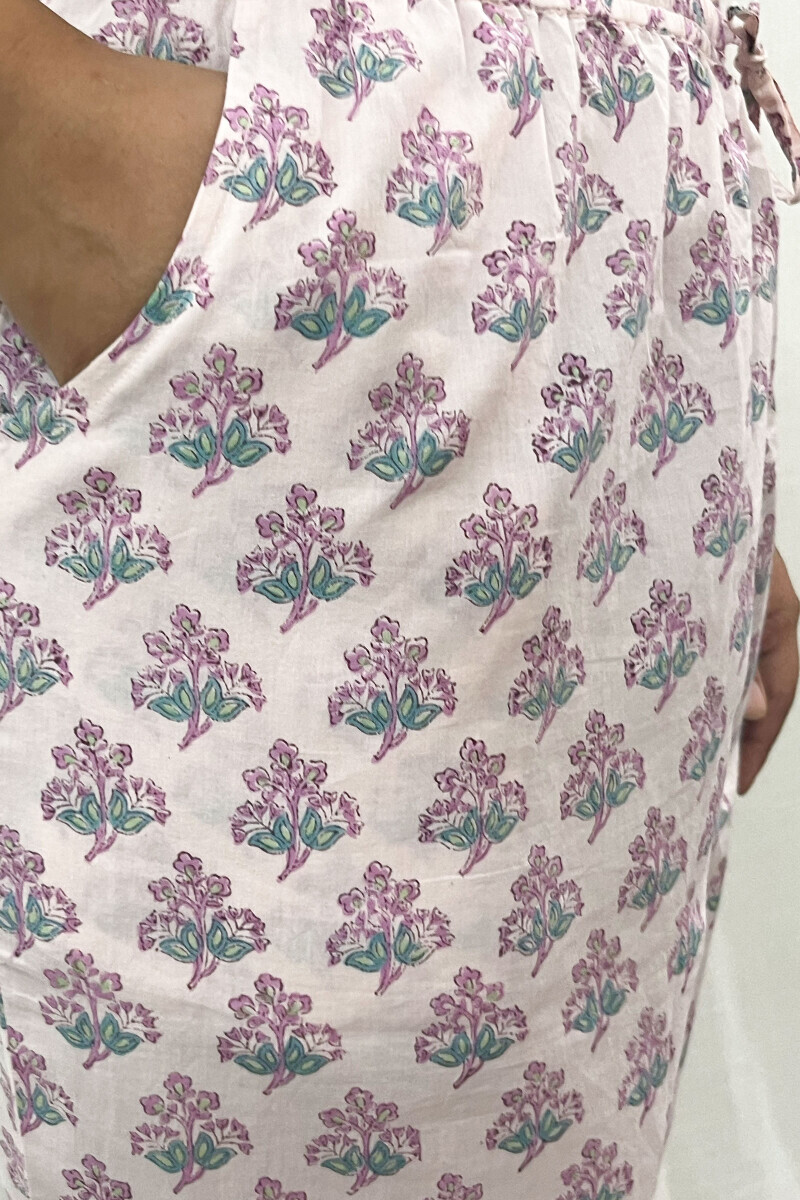 Pink Hand Block-Printed Cotton Narrow Pants