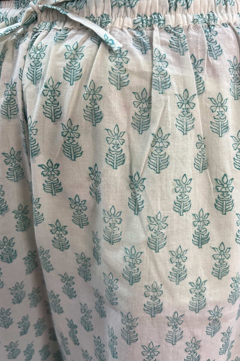 White Hand Block-Printed Cotton Straight Farsi