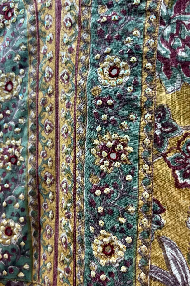 Mustard Hand Block-Printed Straight Cotton Kurta