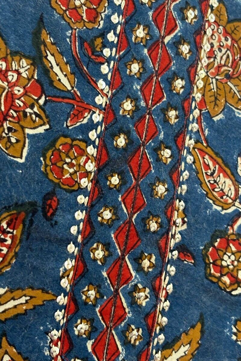 Blue Hand Block-Printed Straight Kurta