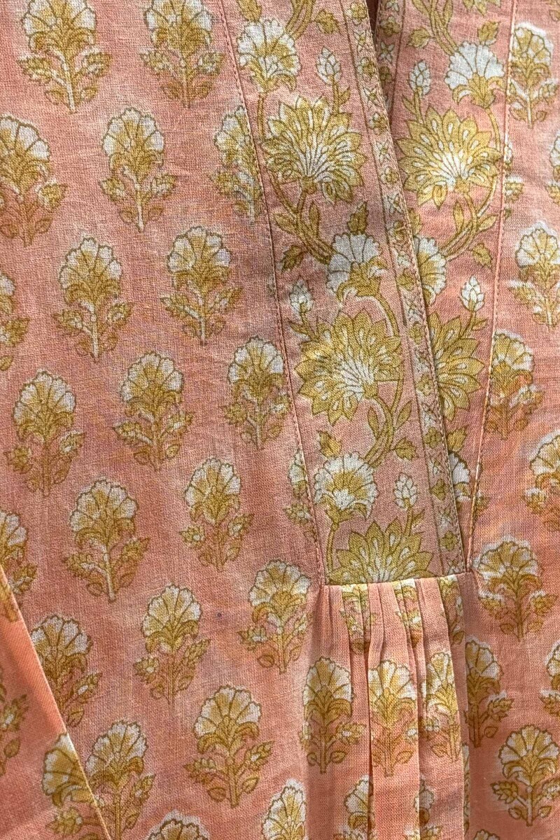 Peach Hand Block-Printed Cotton Top