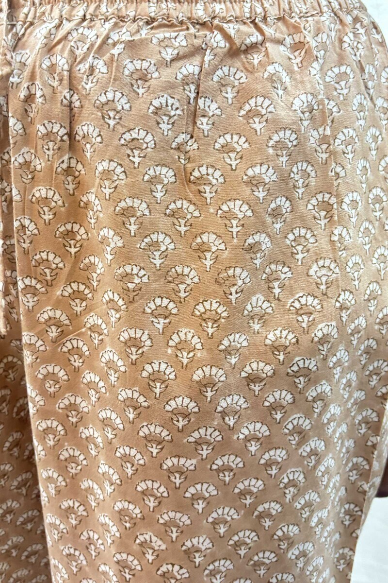 Brown Hand Block-Printed Cotton Straight Farsi