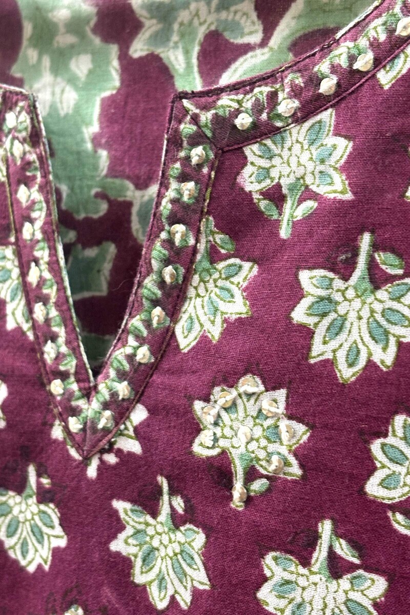 Maroon Hand Block-Printed Straight Kurta