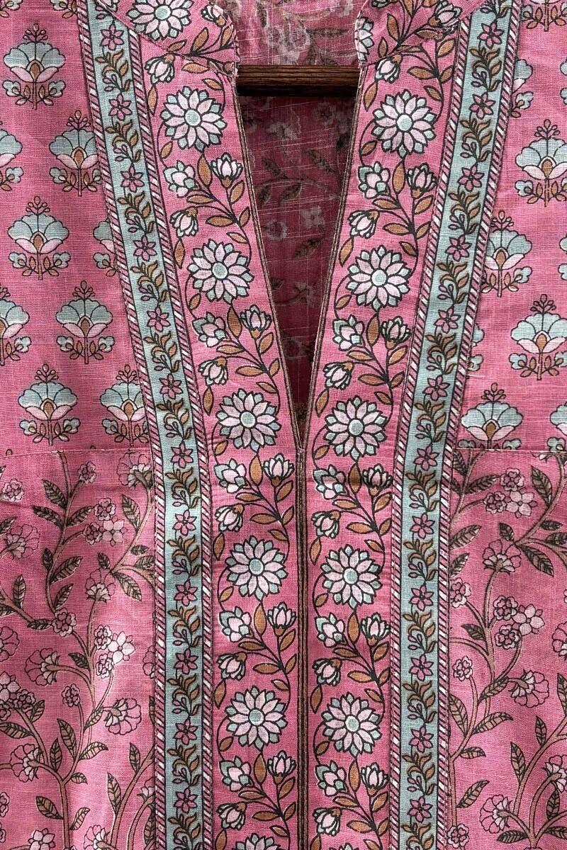 Pink Hand Printed Straight Kurta