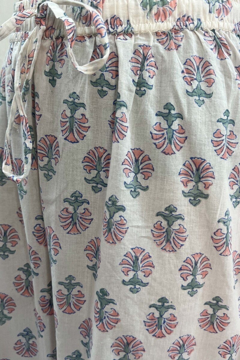 Off-White Hand Block-Printed Cotton Mul Straight Farsi