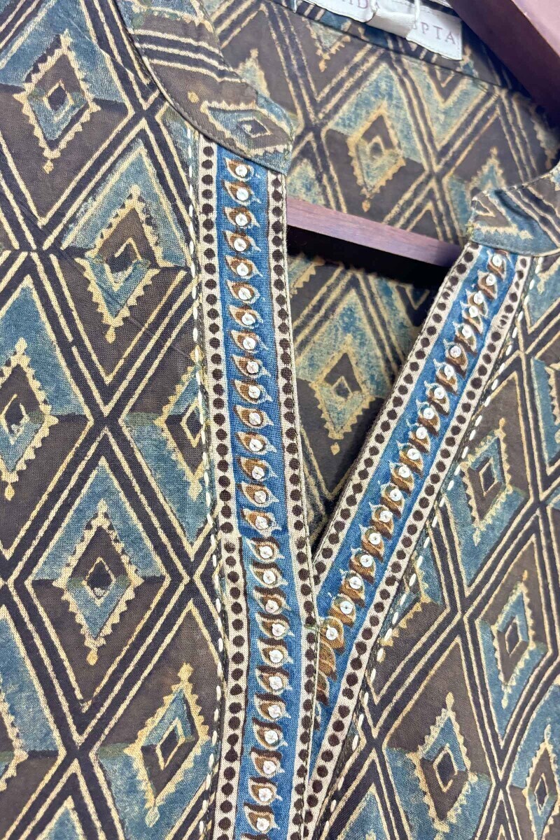 Ajrak Hand Block-Printed Cotton Top