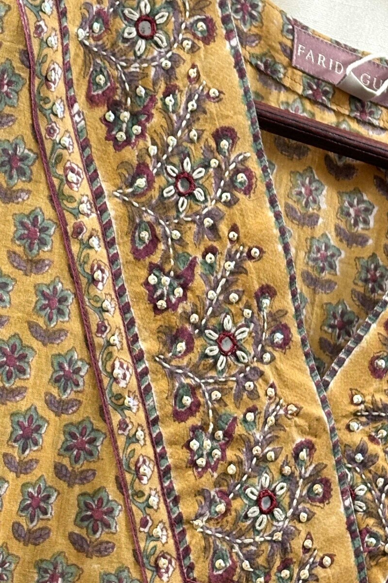 Mustard Hand Block-Printed Straight Kurta