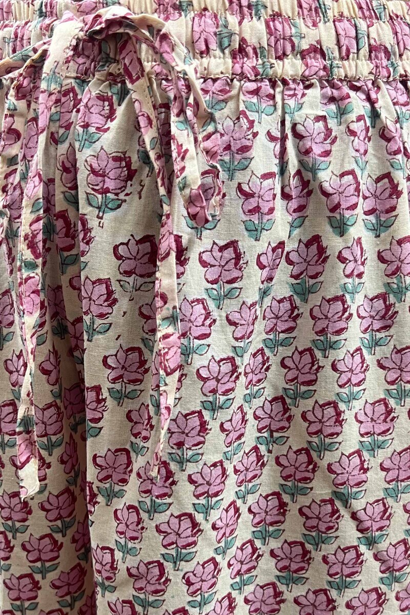 Cream Hand Block-Printed Cotton Straight Farsi