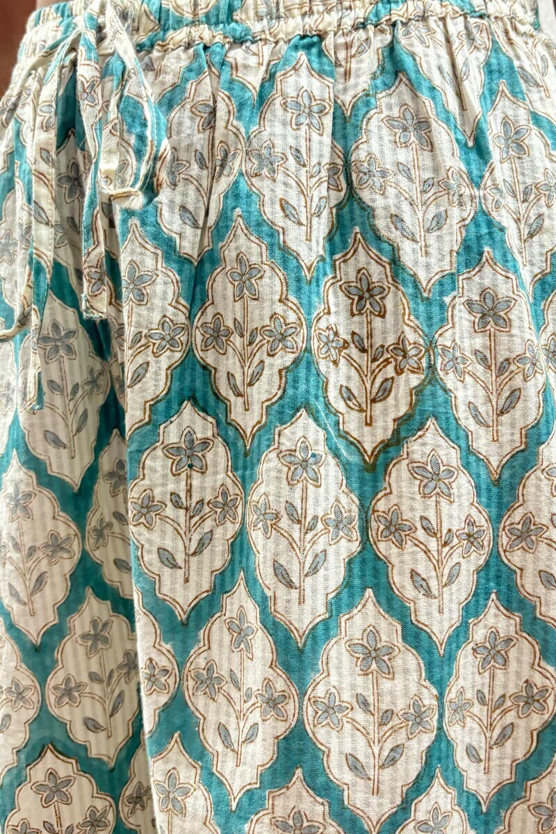 Green Hand Block-Printed Cotton Dobby Straight Farsi