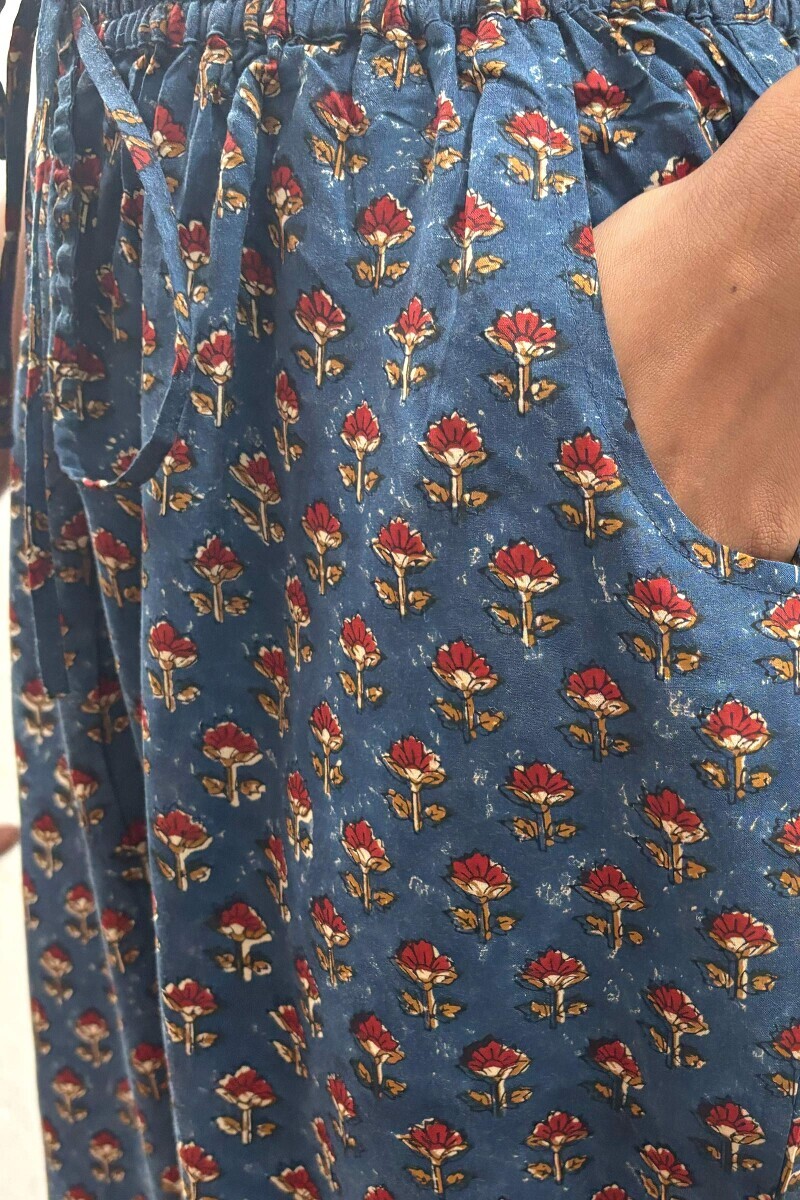 Blue Hand Block-Printed Narrow Pants