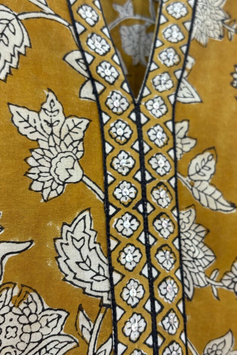 Mustard Hand Block-Printed Kurta