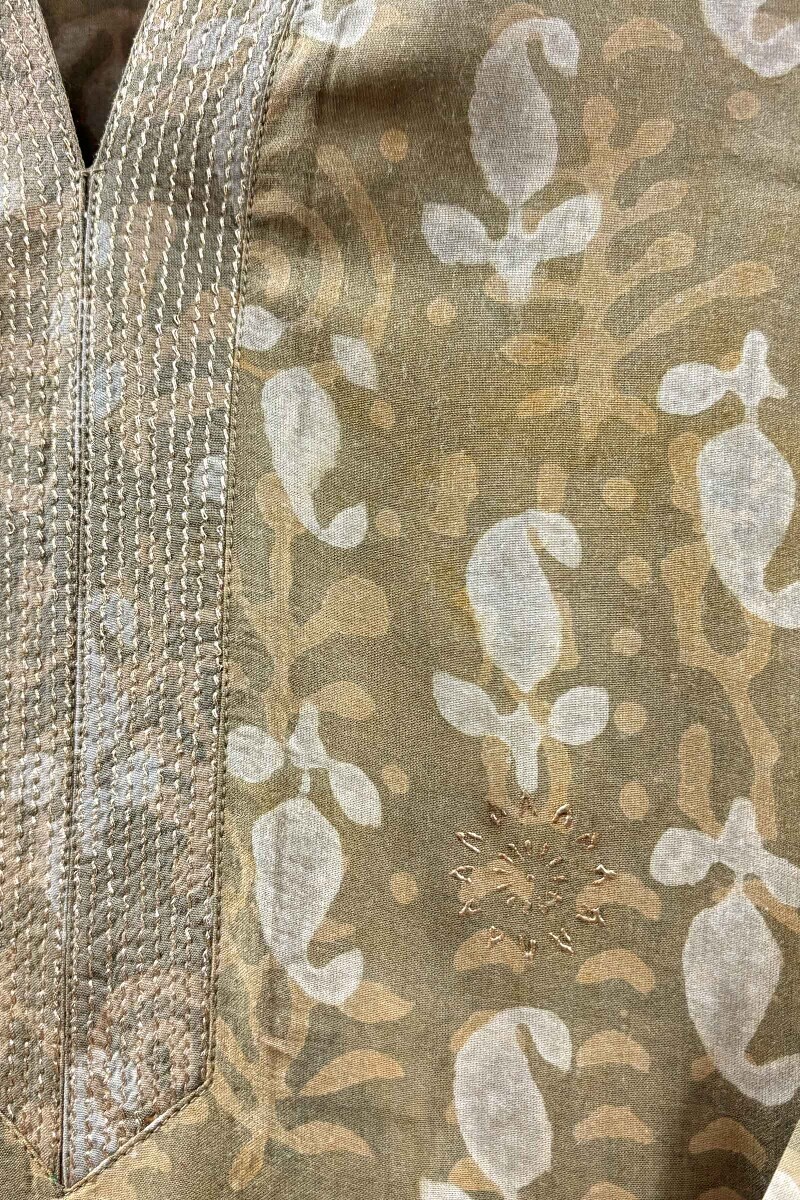 Green Hand Block-Printed Dabu Kurta