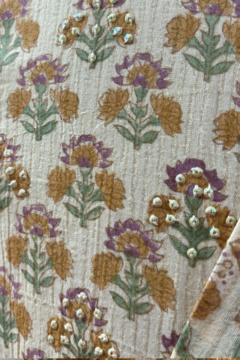 Beige Hand Block-Printed Kurta