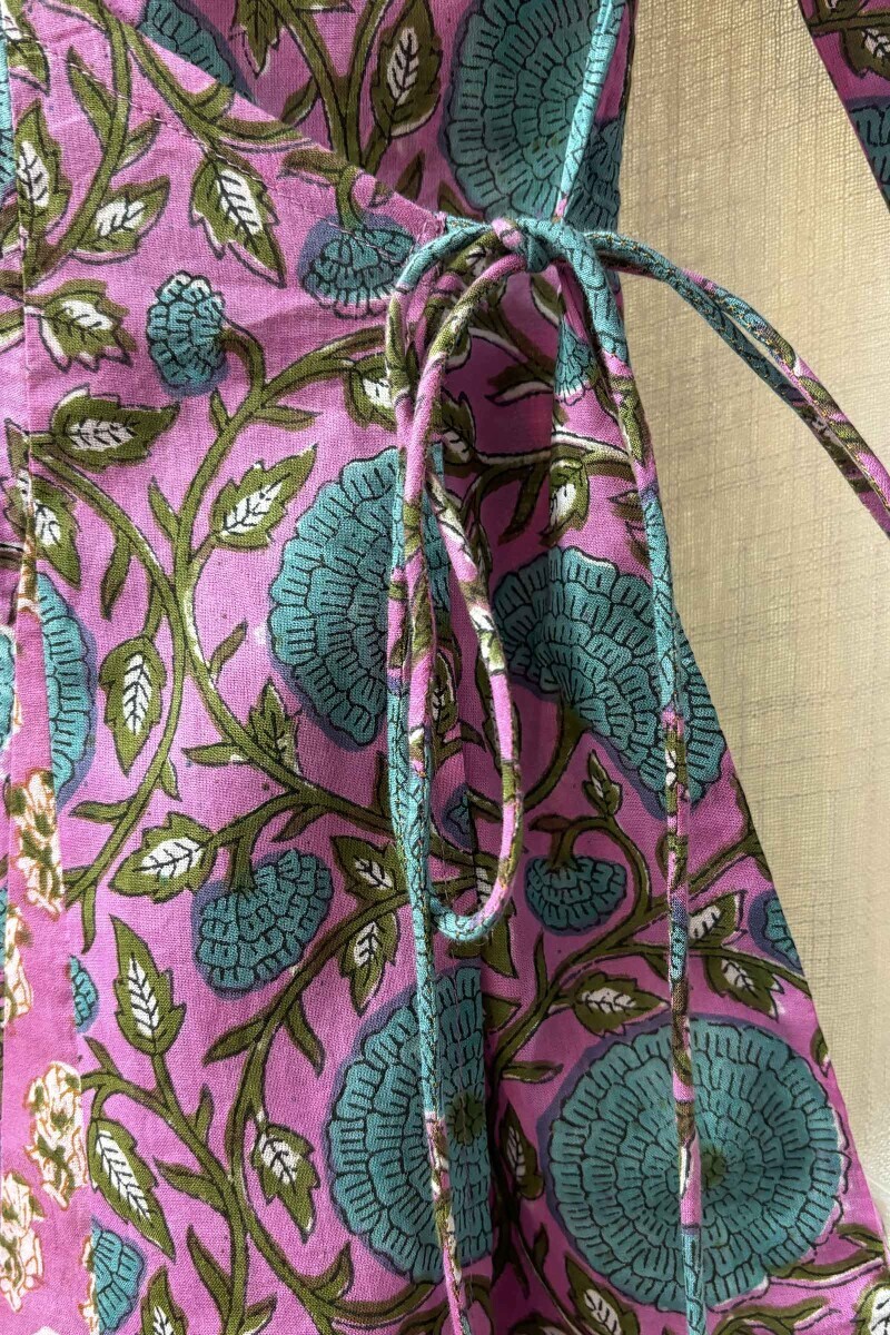 Pink Hand Block-Printed Angrakha Kurta