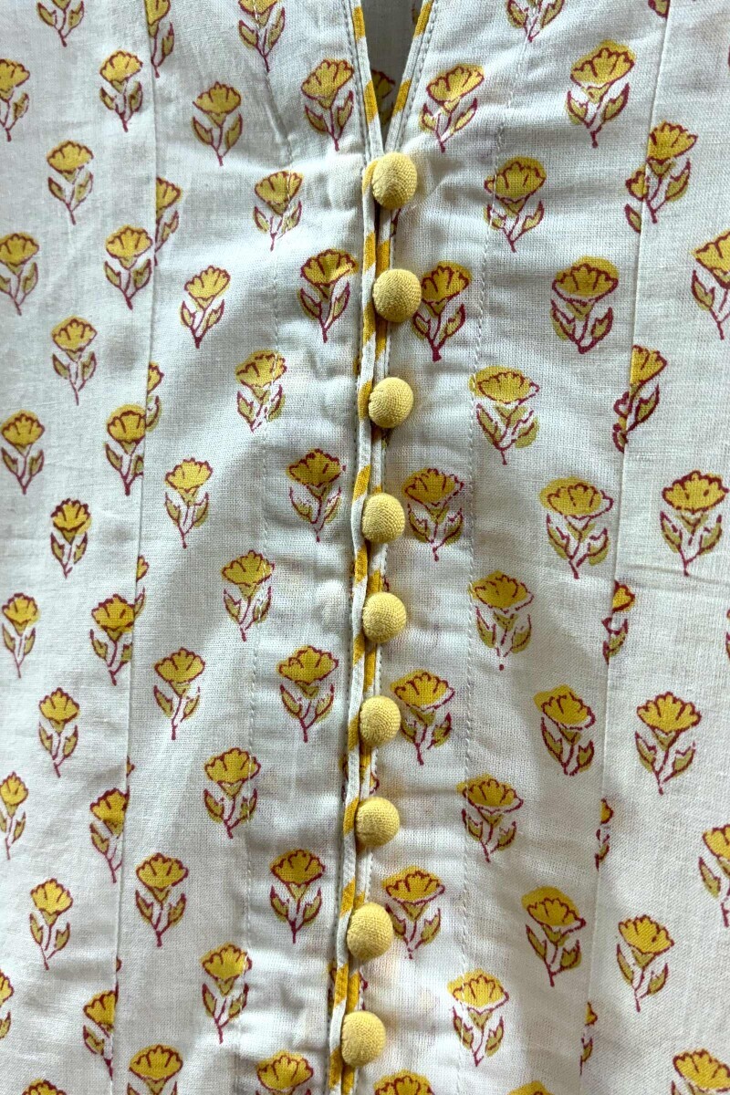 White Hand Screen-Printed Anarkali Kurta