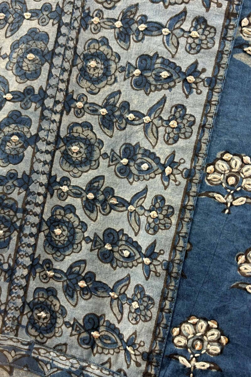 Blue Hand Block-Printed Straight Kurta