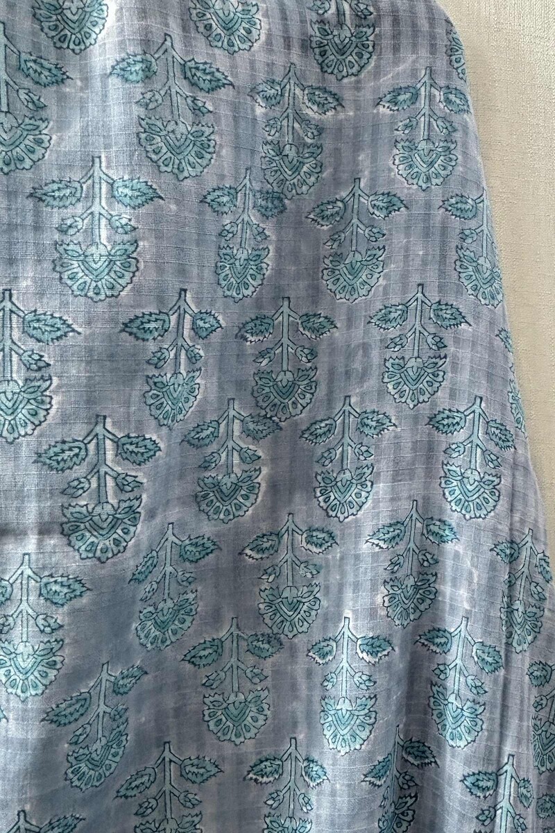 Grey Hand Block-Printed Cotton Dobby Dupatta