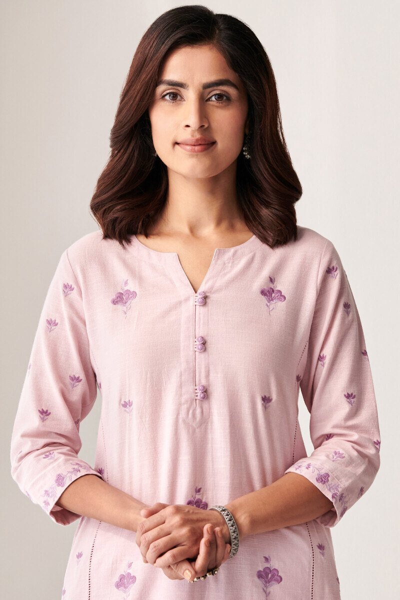 Purple Handcrafted Straight Cotton Flax Kurta