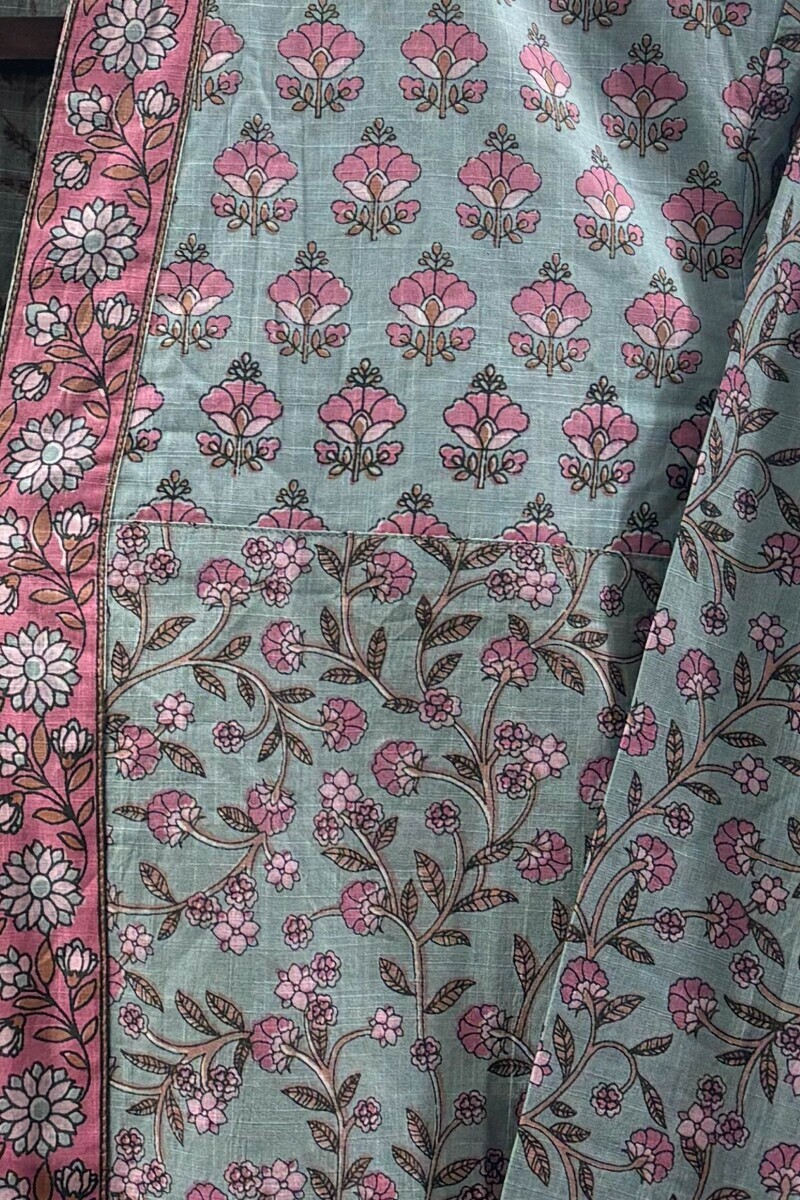Blue Hand Screen-Printed Straight Kurta