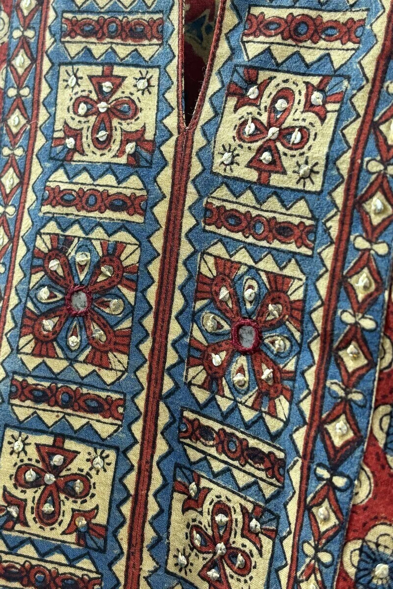 Red Hand Block-Printed Kurta
