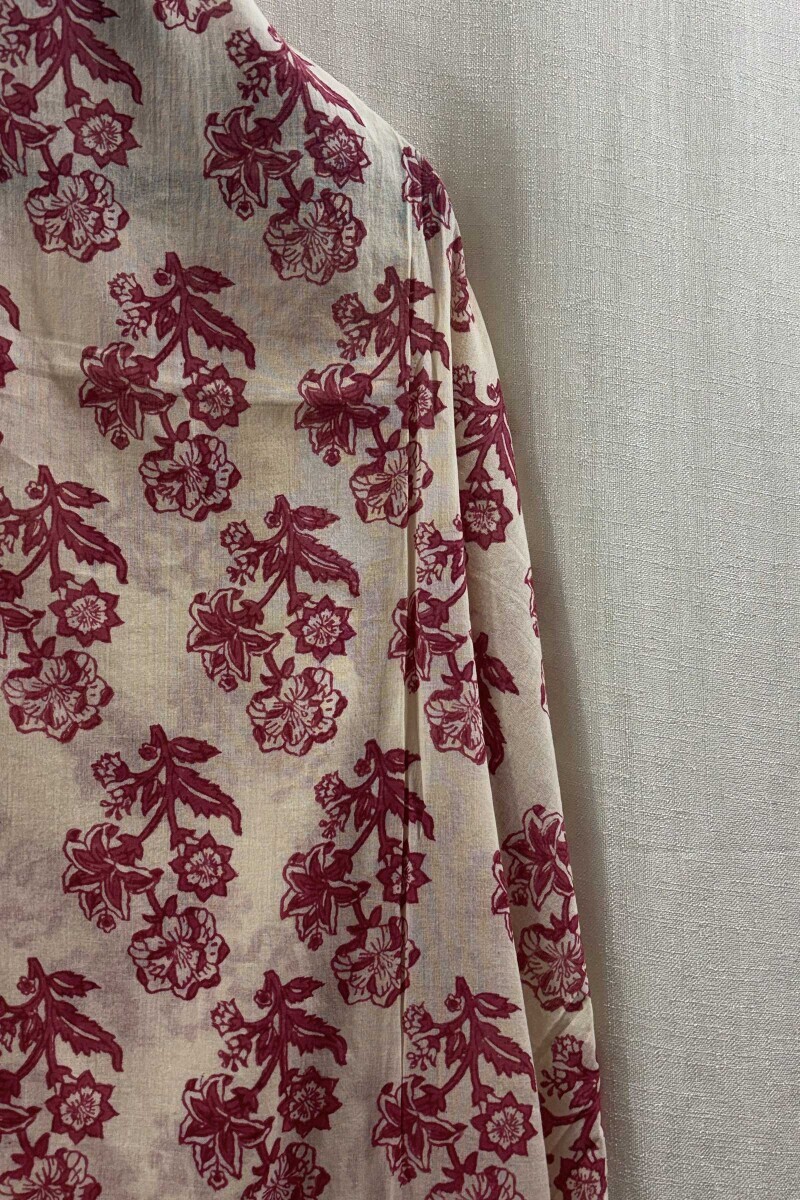 Cream Hand Printed Cotton Mul Dupatta