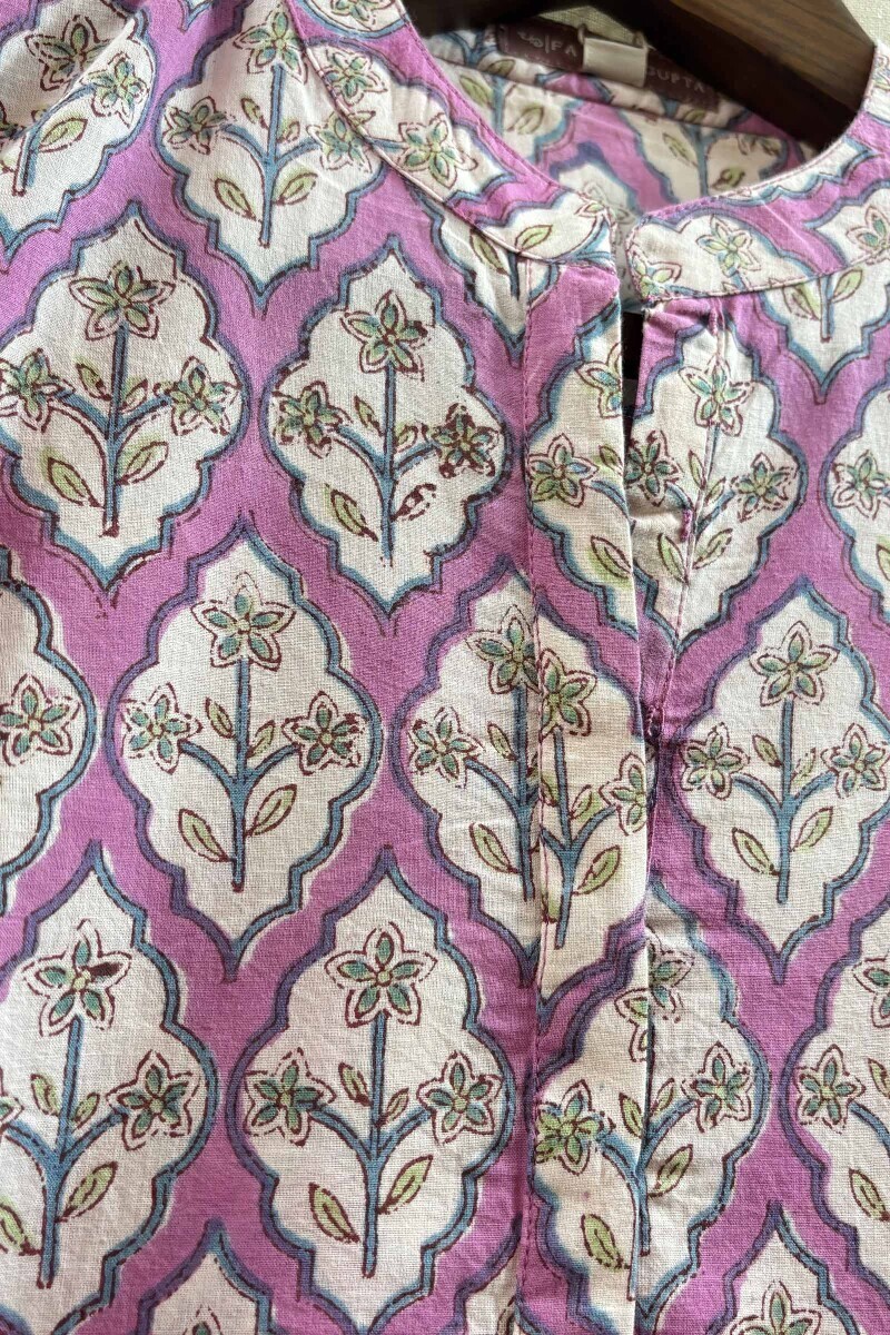 Purple Hand Block-Printed Cotton Top