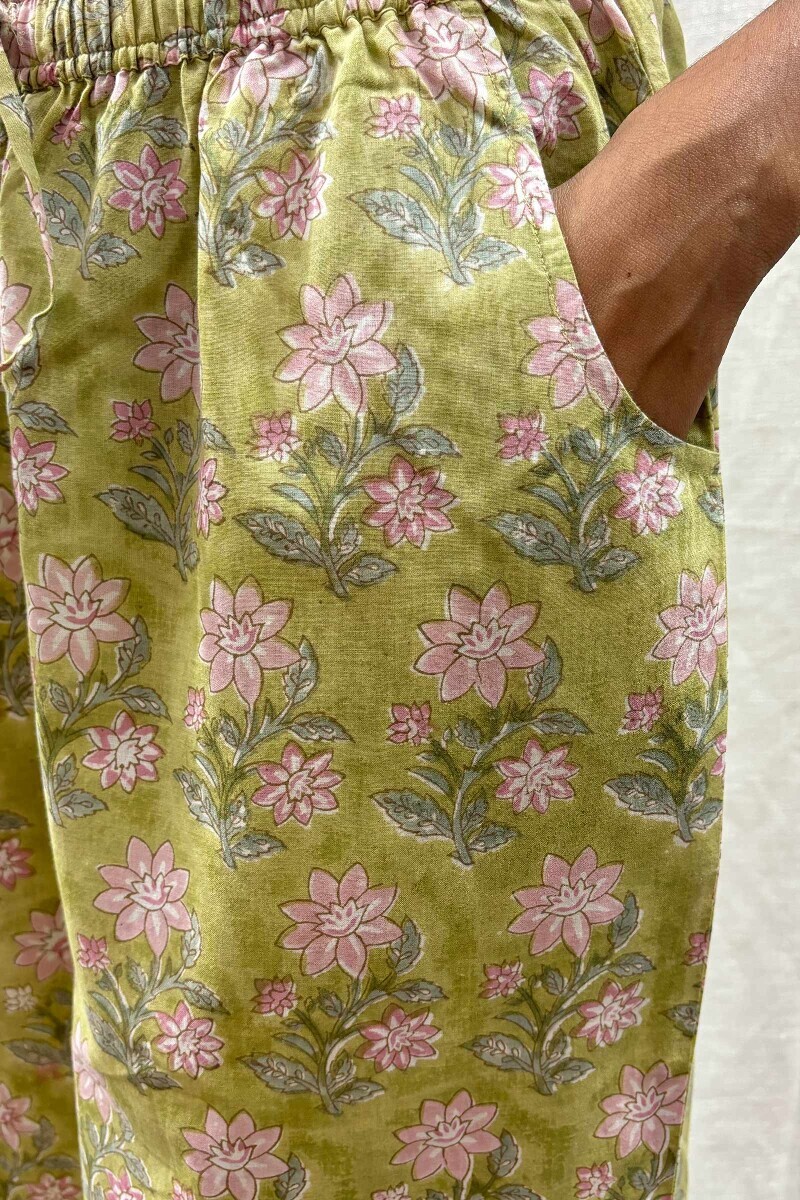 Green Hand Block-Printed Cotton Farsi