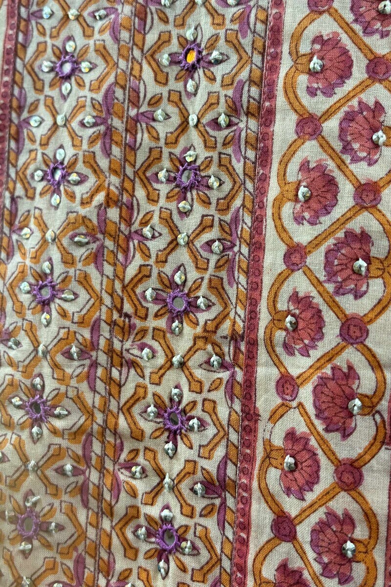 Cream Hand Block-Printed Kurta