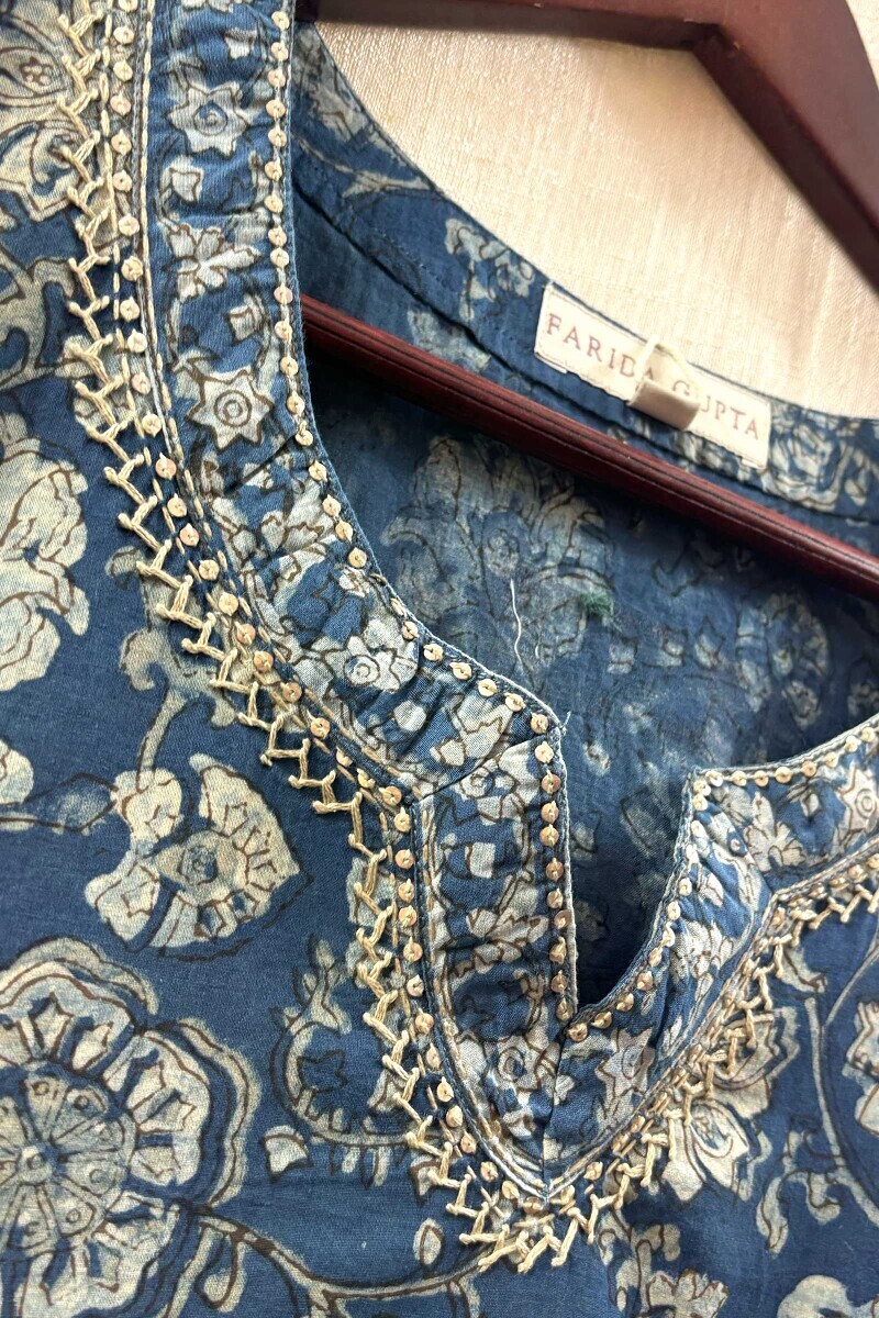Blue Hand Block-Printed Kurta for Women