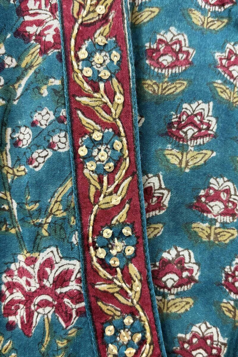 Teal Hand Block-Printed A Line Kurta