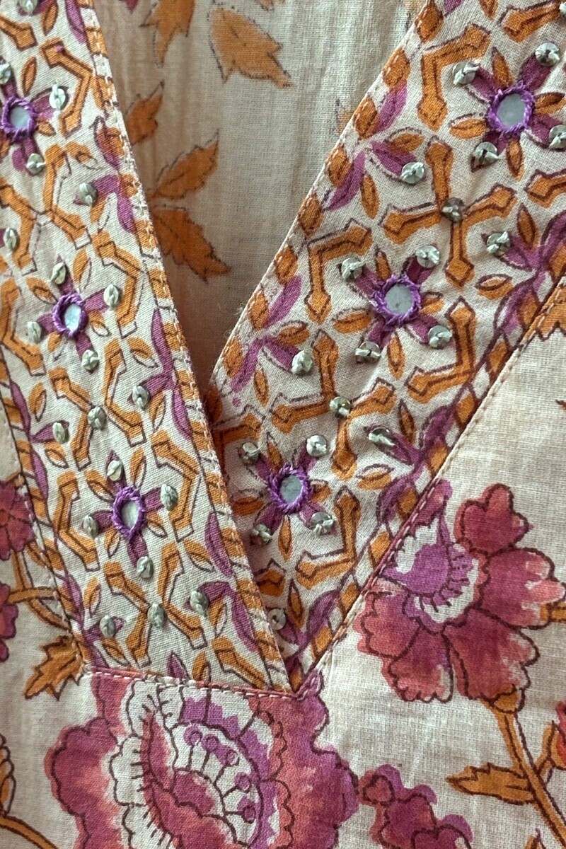 Cream Printed Straight Sanganeri Kurta
