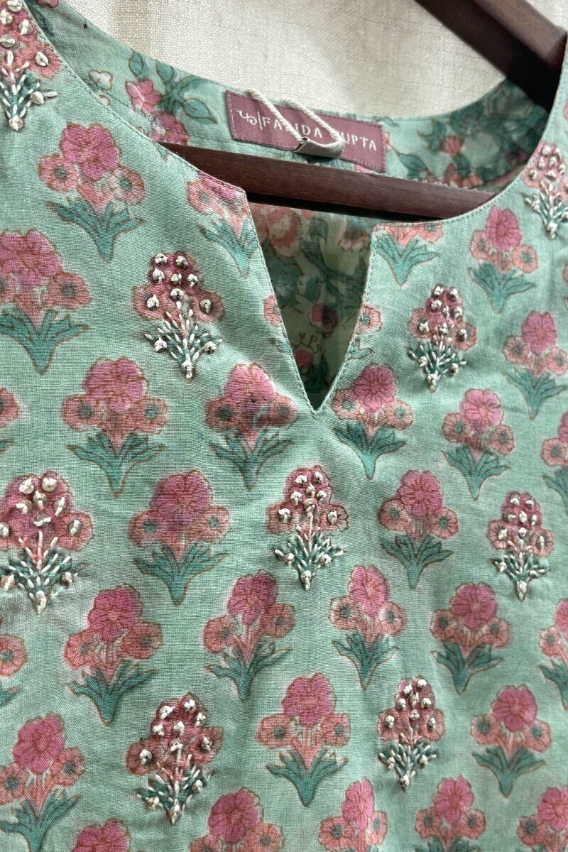 Green Hand Block-Printed Top