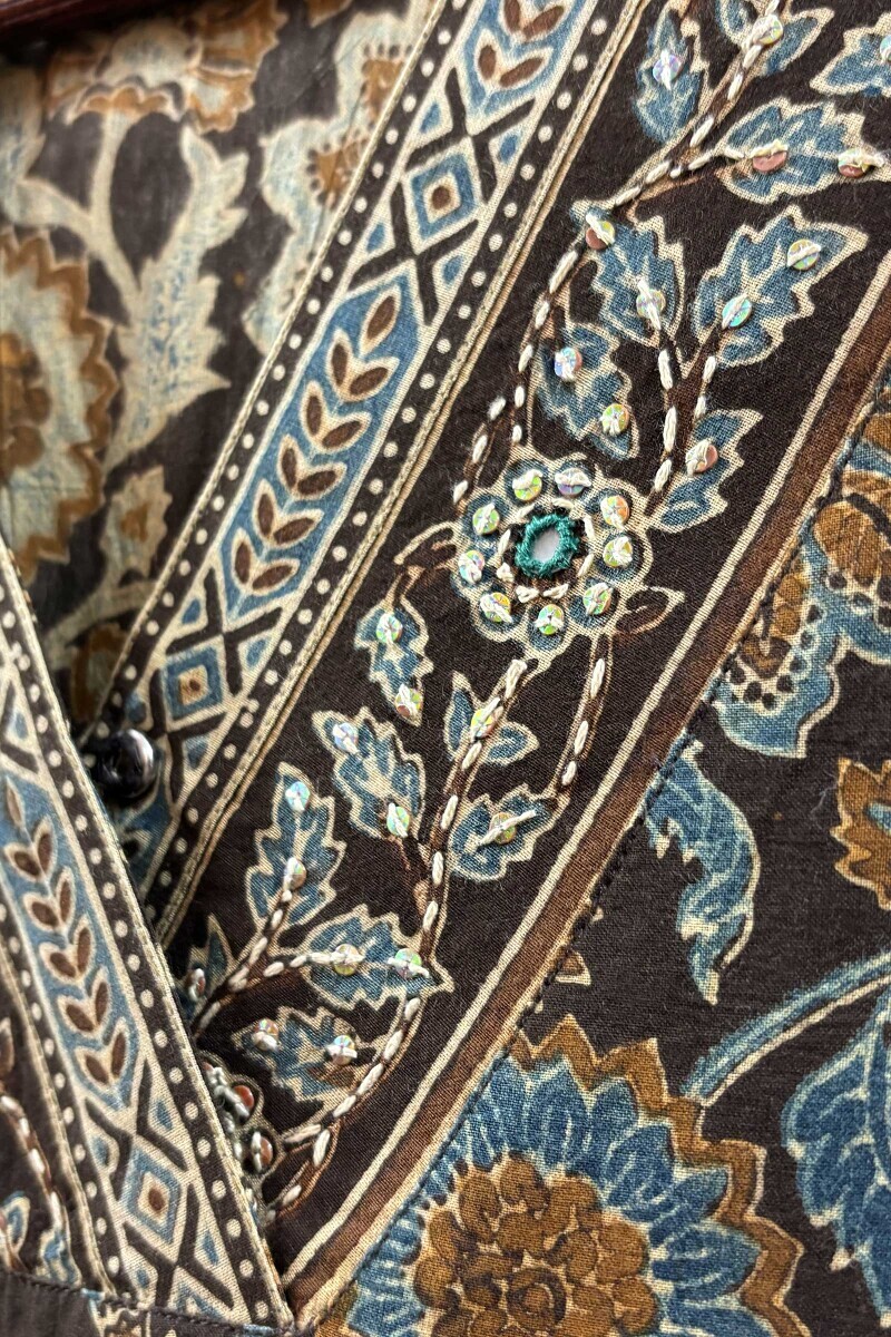 Brown Hand Block-Printed Kurta