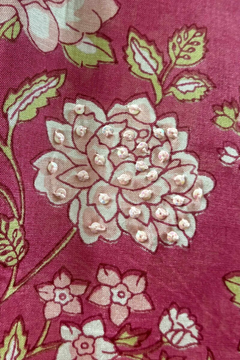 Pink Hand Printed Straight Viscose Kurta