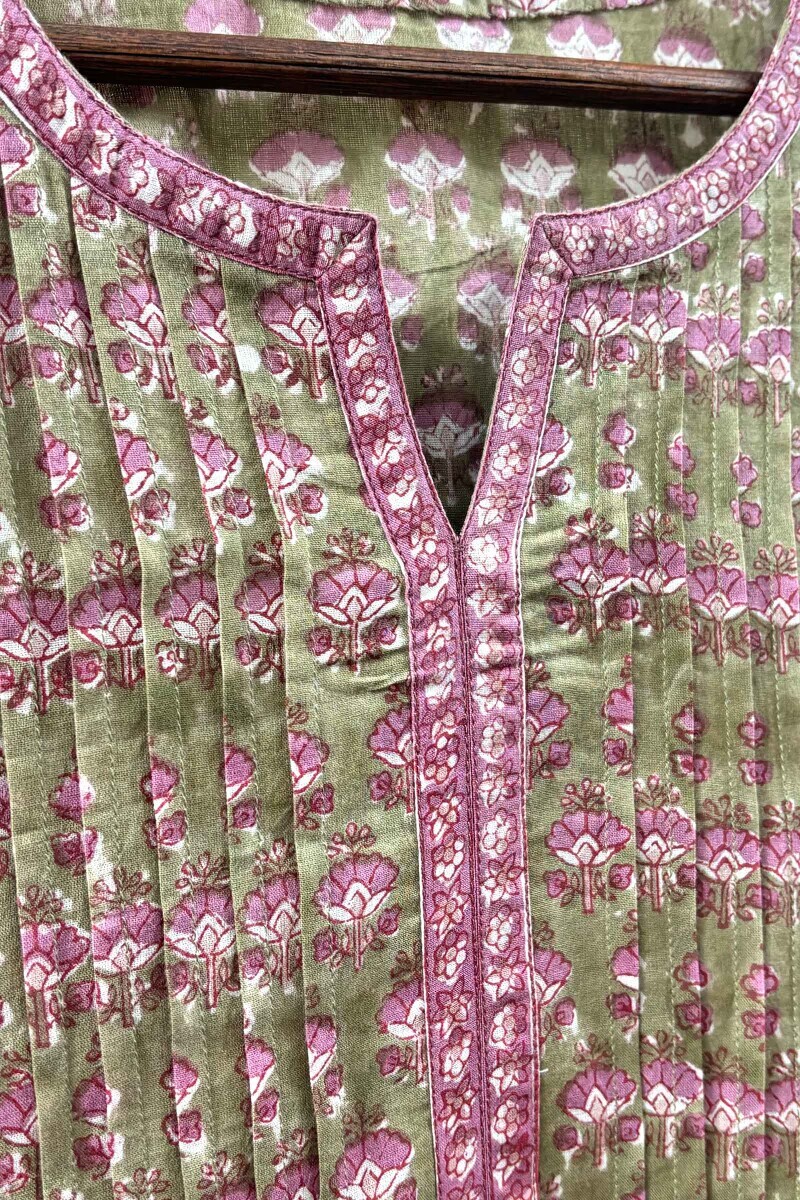 Green Hand Block-Printed Straight Kurta