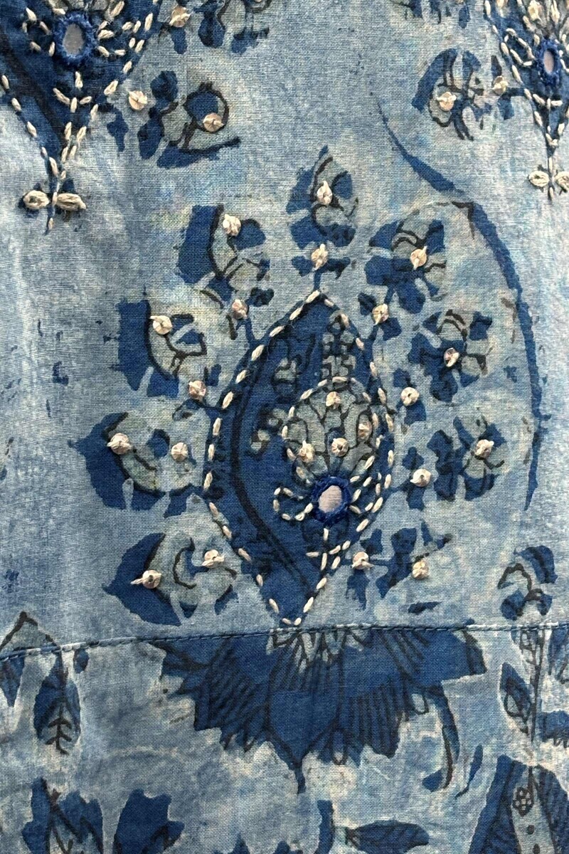 Indigo Hand Block-Printed Straight Kurta