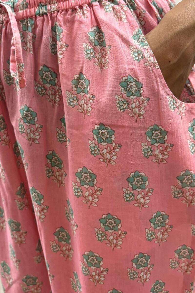 Pink Hand Block-Printed Narrow Pants
