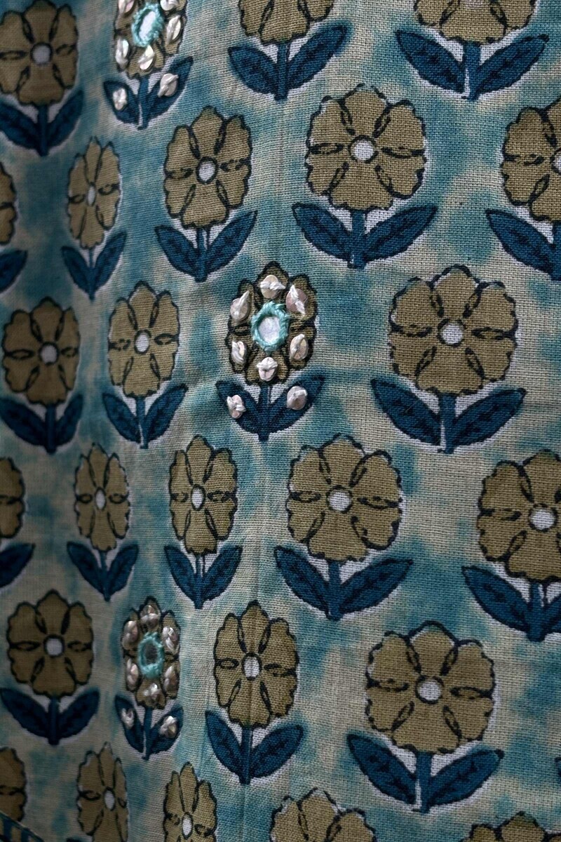 Blue Hand Printed Kurta