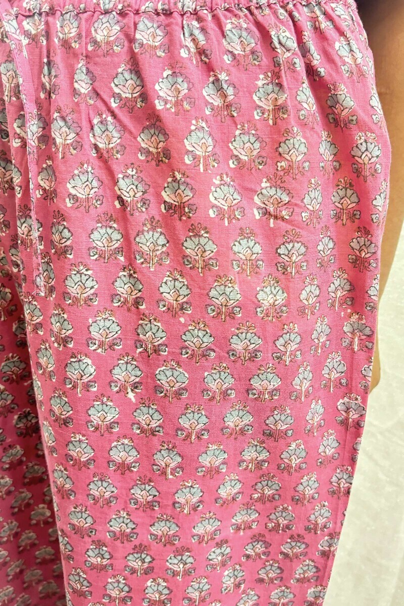 Pink Hand Printed Cotton Slub Izhaar Pants