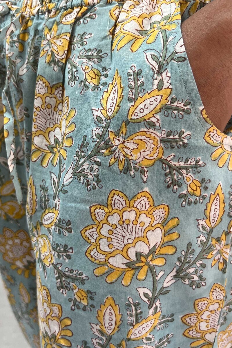 Green Hand Block-Printed Cotton Izhaar Pants