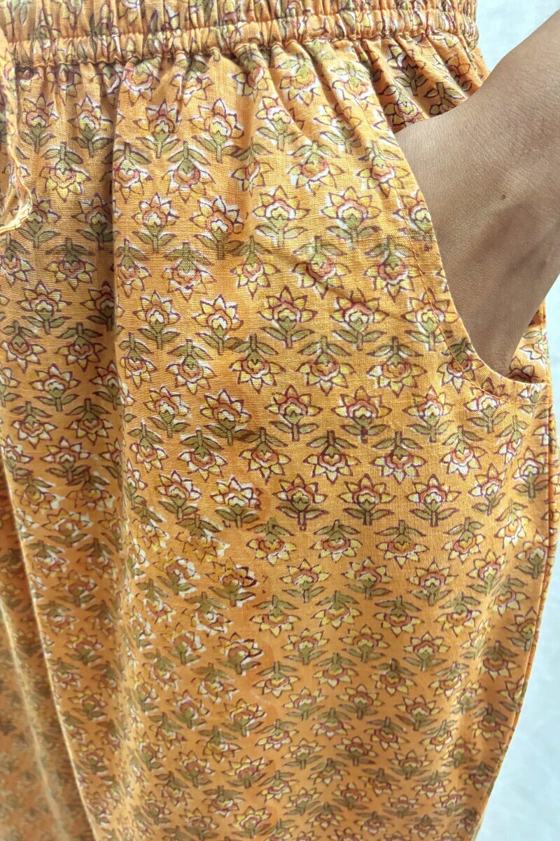 Orange Hand Block-Printed Narrow Pants