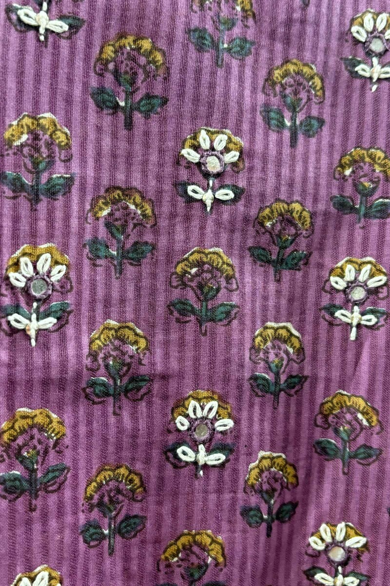 Purple Hand Printed Straight Cotton Dobby Kurta