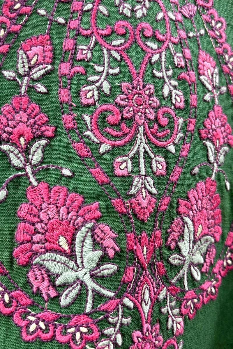 Green Handcrafted Cotton Straight Kurta