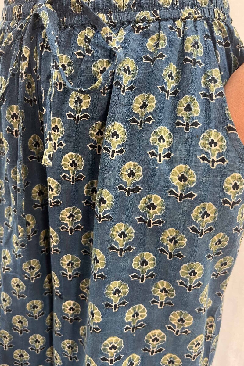 Blue Hand Block-Printed Cotton Dobby Farsi