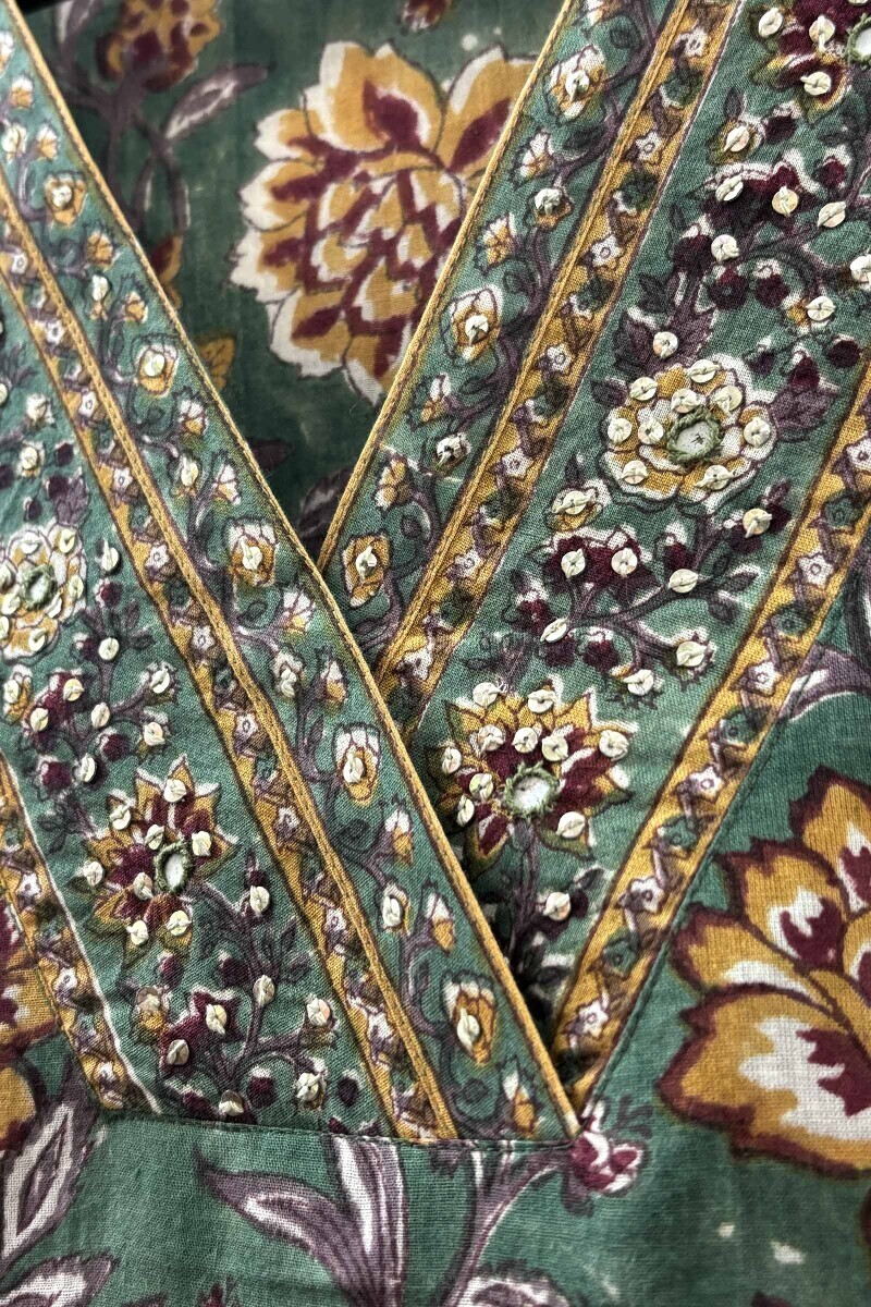 Green Hand Block-Printed